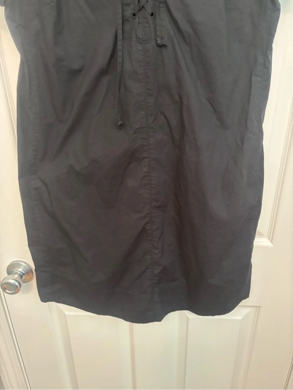 J Crew black short sleeved lace up dress.